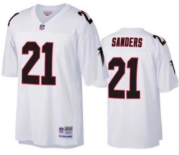 Mens Atlanta Falcons #21 Deion Sanders White Throwback Jersey Dzhi->nfl m&n throwback->NFL Jersey